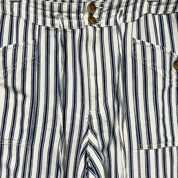 American Eagle Outfitters Blue White Striped High-Rise Pants Women’s 12 Cotton - Picture 5 of 12